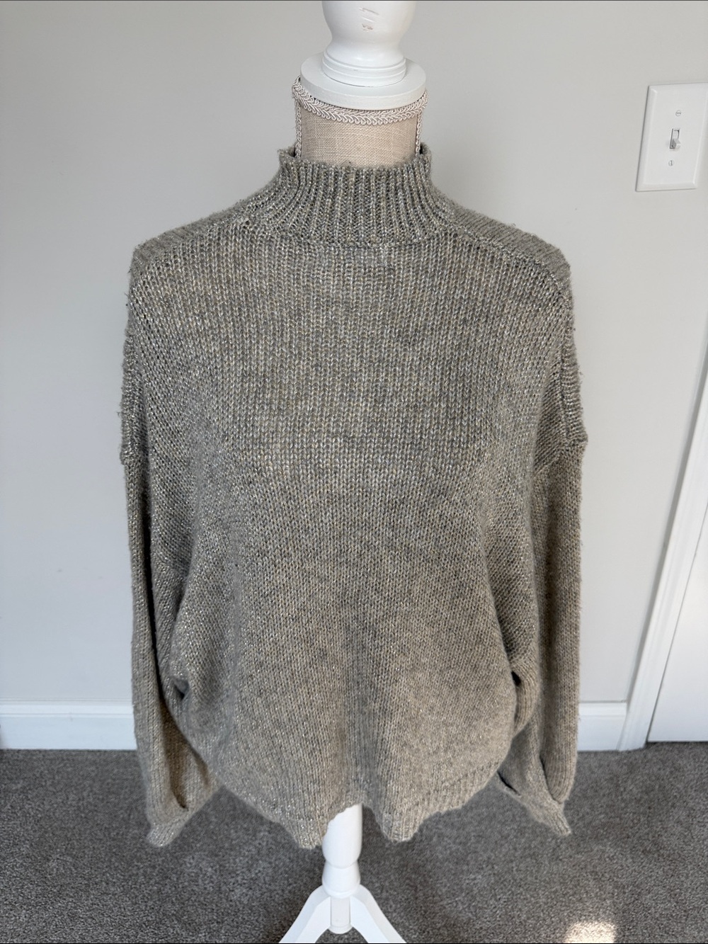 BB Dakota Heathered Taupe Mock Neck Sweater